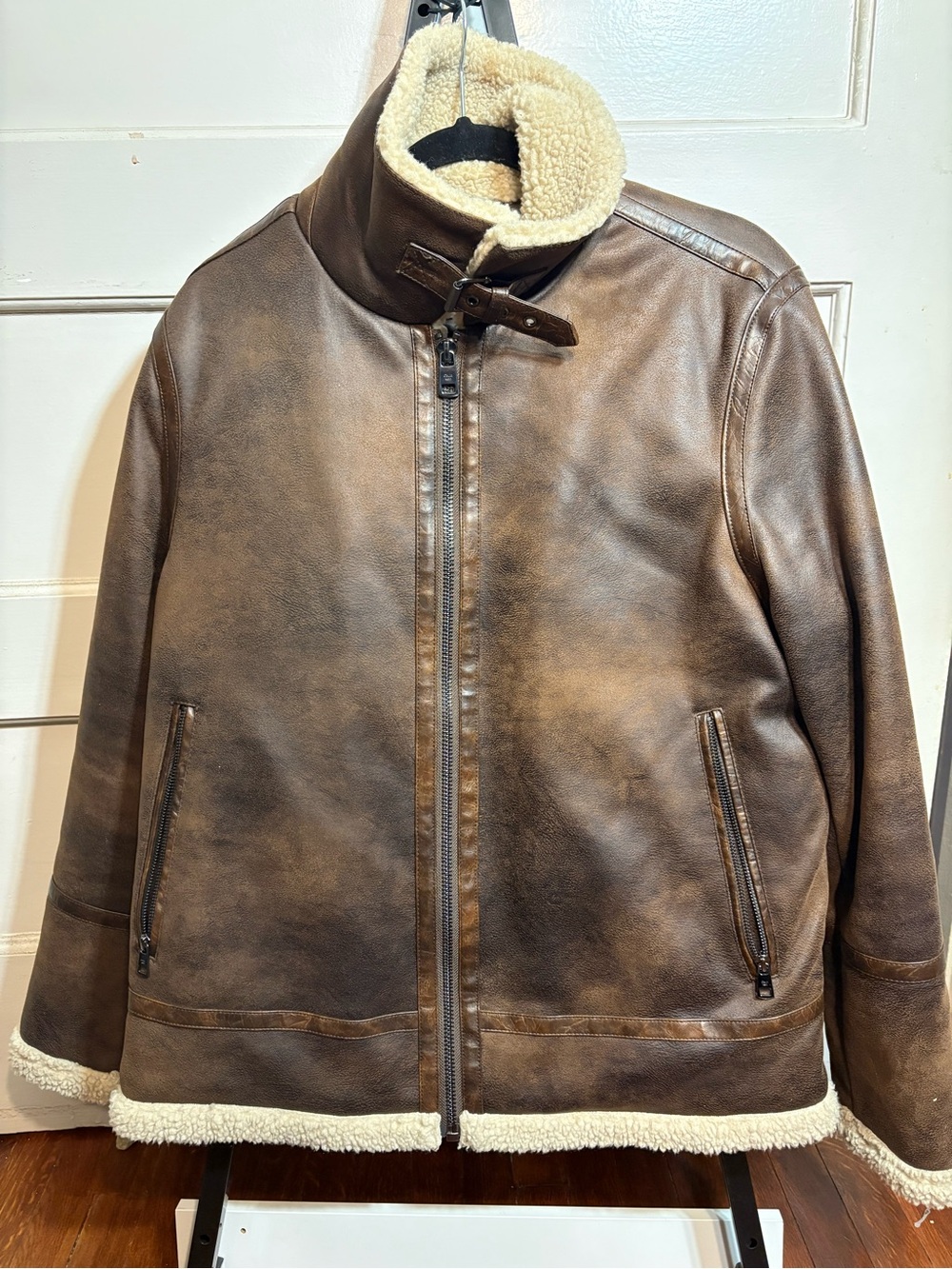 Men's Brown Shearling-Lined Leather Jacket x Calvin Klein